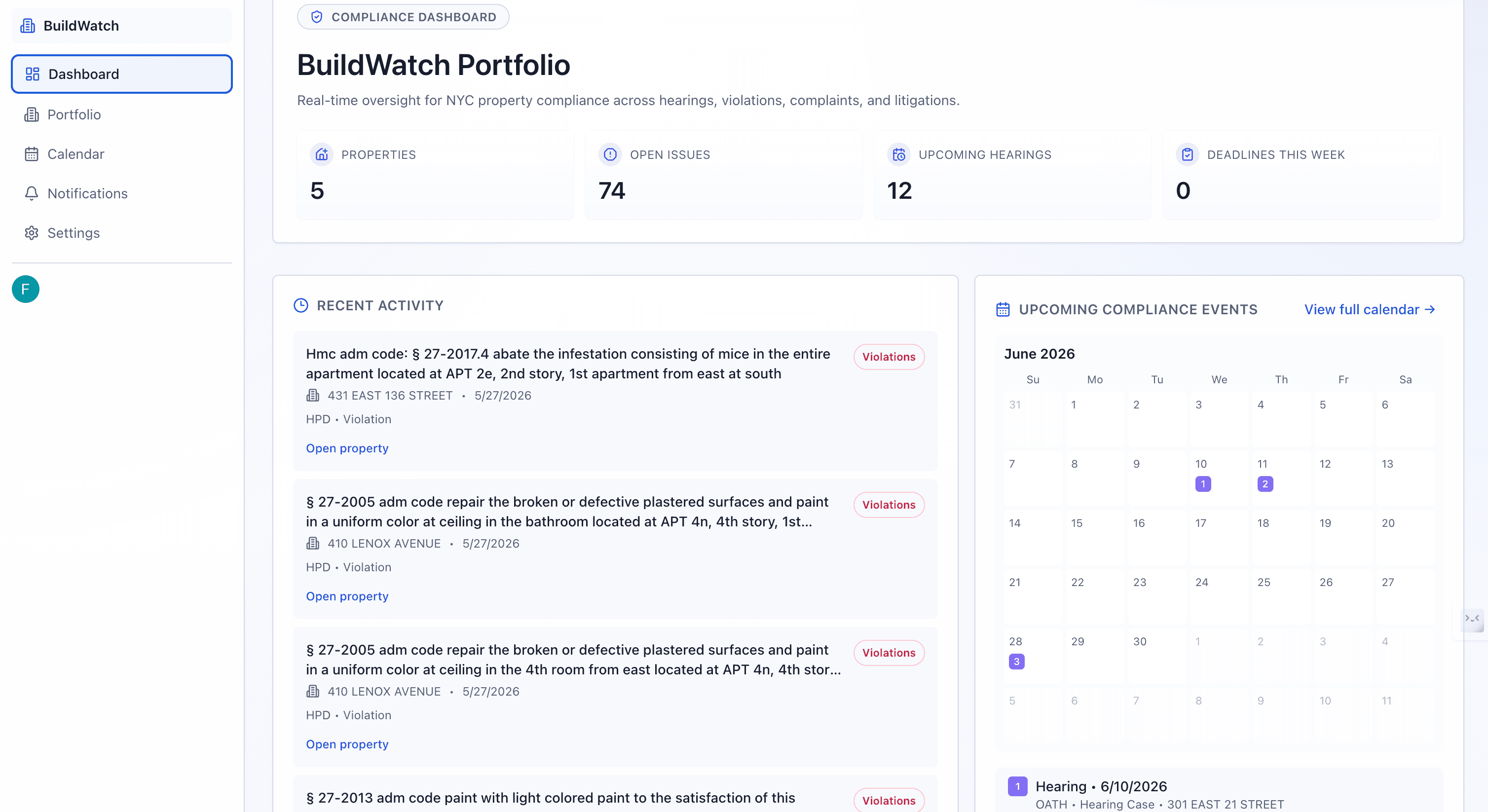 BuildWatch desktop dashboard screenshot