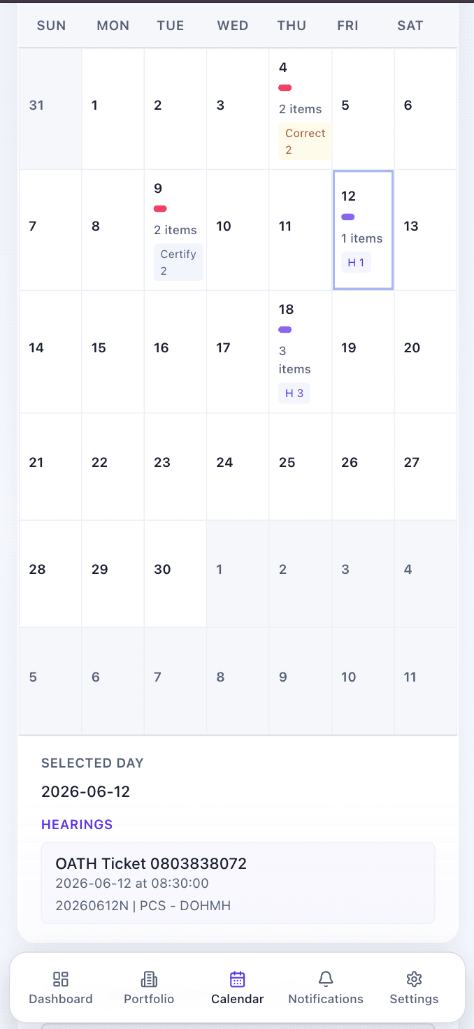 BuildWatch calendar mobile screenshot