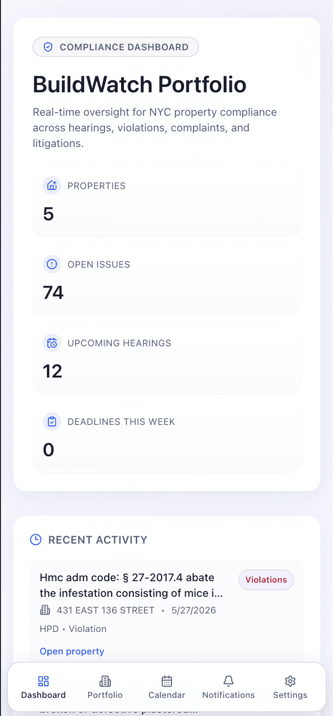 BuildWatch mobile dashboard screenshot